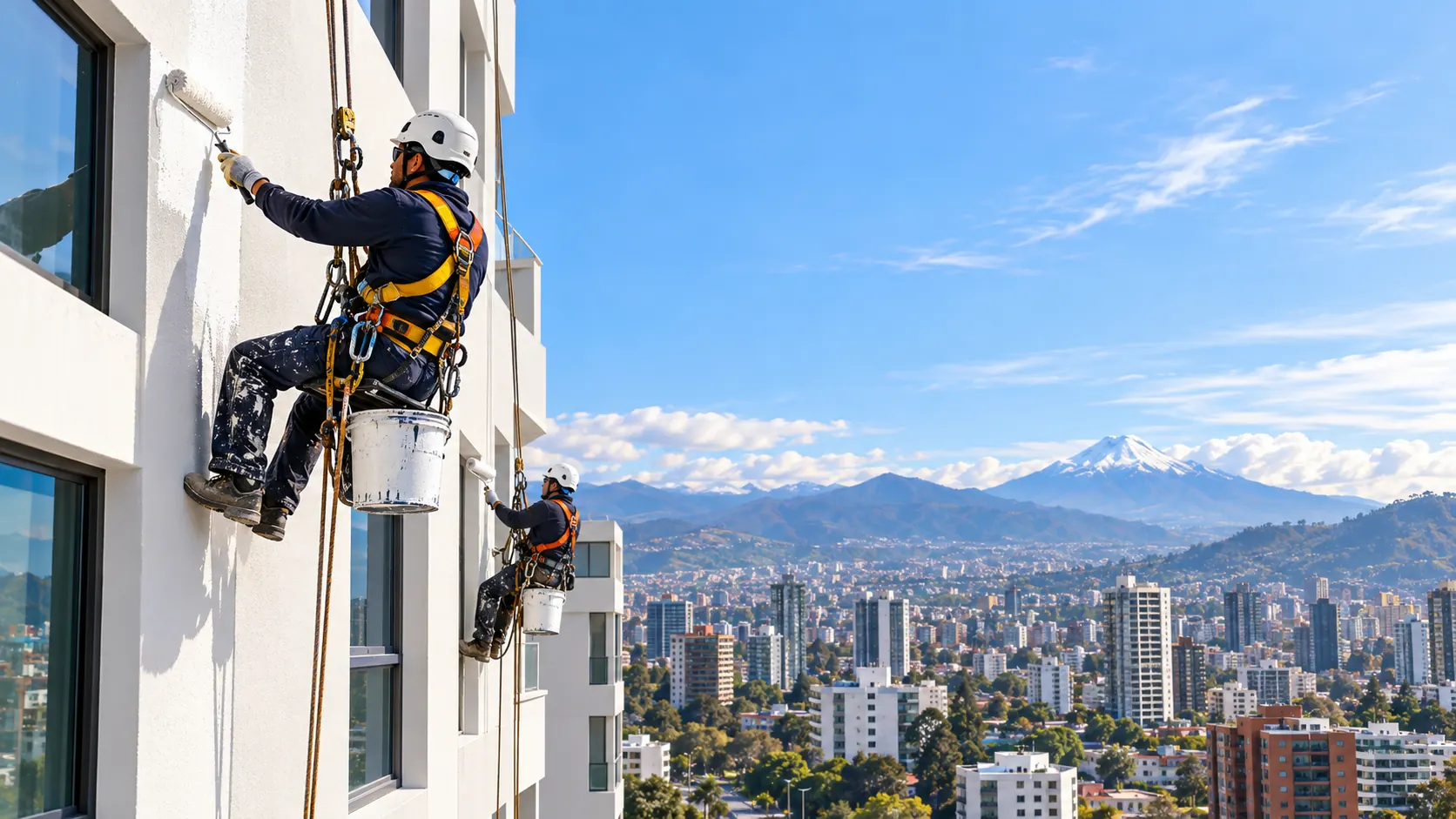 Pintura de fachada con acceso por cuerda